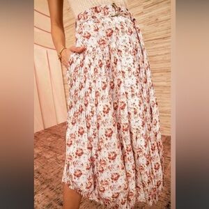 NWOT Ulla Johnson Silk Floral Charlene Midi Skirt with Belt